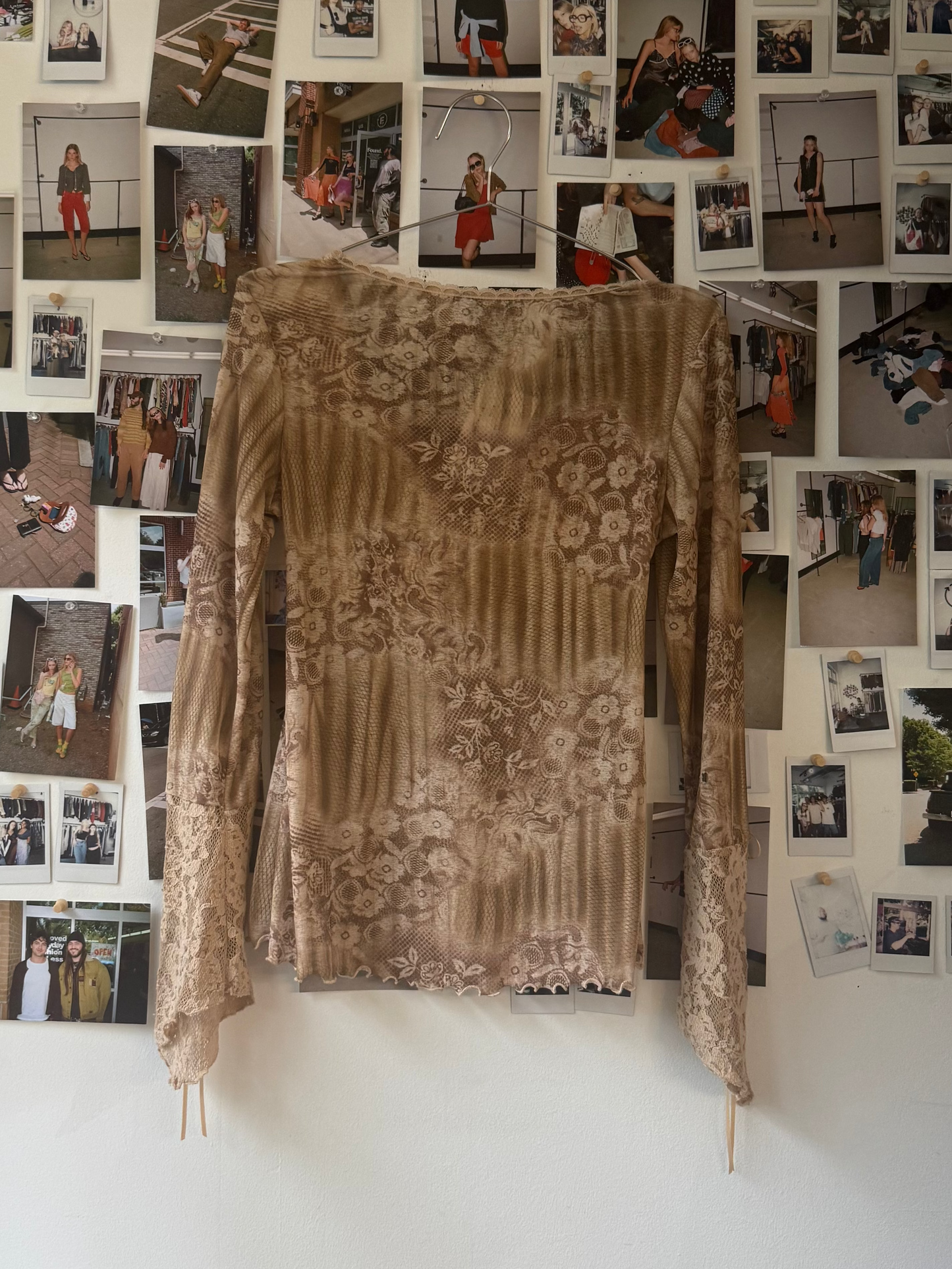 express  patterned mesh ls top  Tops
